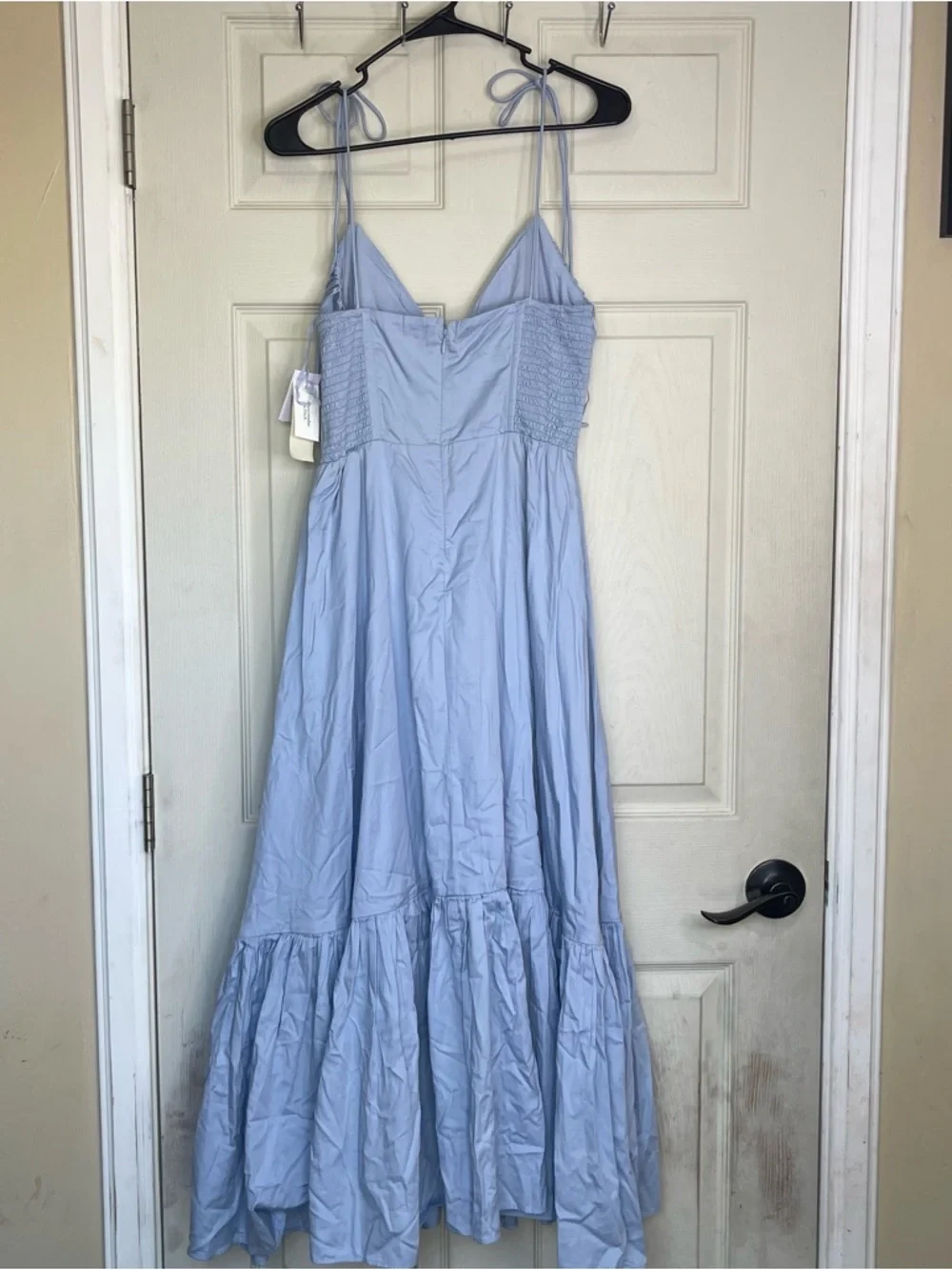 Abercrombie & Fitch Tie Spaghetti Strap Tiered Maxi Dress Sundress Blue Medium P